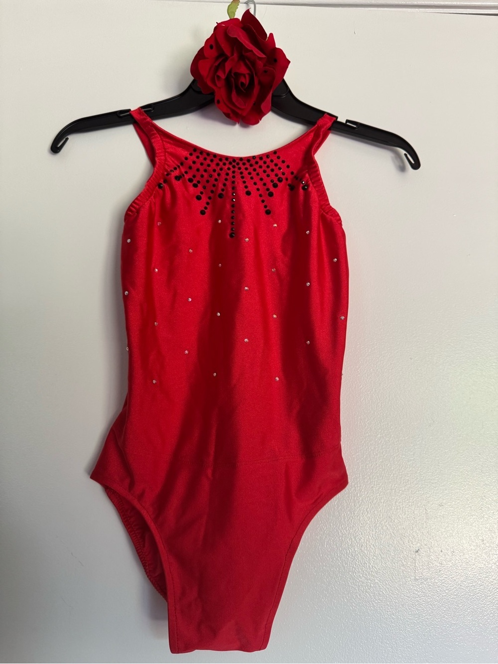 Girls' Red Crystal-Accent One-Piece Leotard